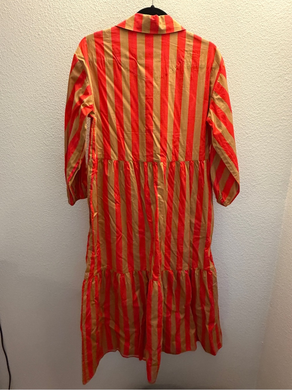 Anthropologie Maeve Bettina Striped Collared Midi Dress in Red and Tan - Picture 3 of 3